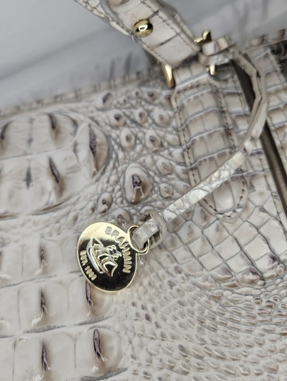 BRAHMIN Medium Asher Bag Fairest Grey Embossed Leather Structured Satchel NWOT